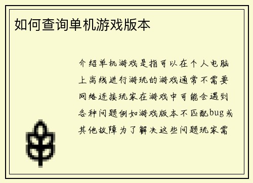 如何查询单机游戏版本