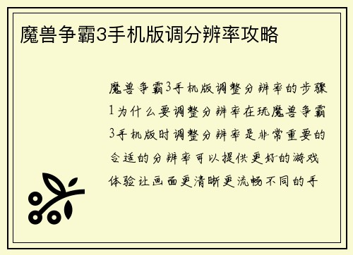 魔兽争霸3手机版调分辨率攻略
